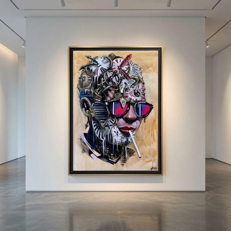 Grace Kelly par Acide, portrait mosaïque d'horloges - vue détaillée 9/13, œuvre originale exposée à Nice
